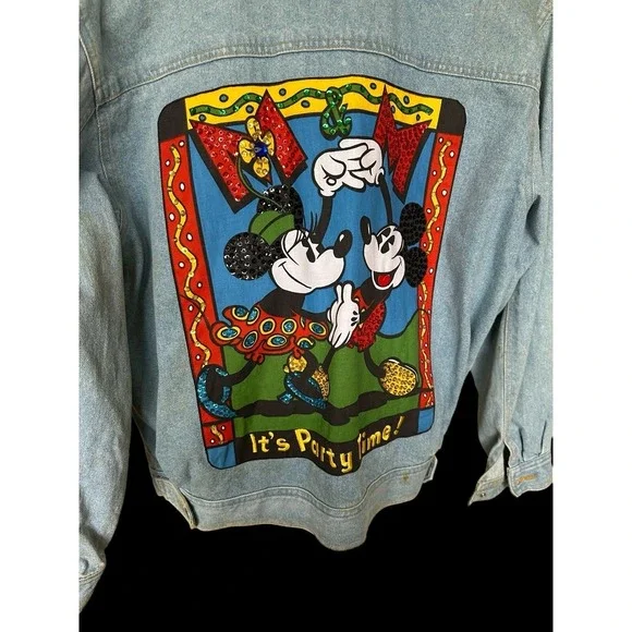1980's Vintage Unisex Disney Mickey Mouse embroidered Medium Denim Jean Jacket - Picture 3 of 11